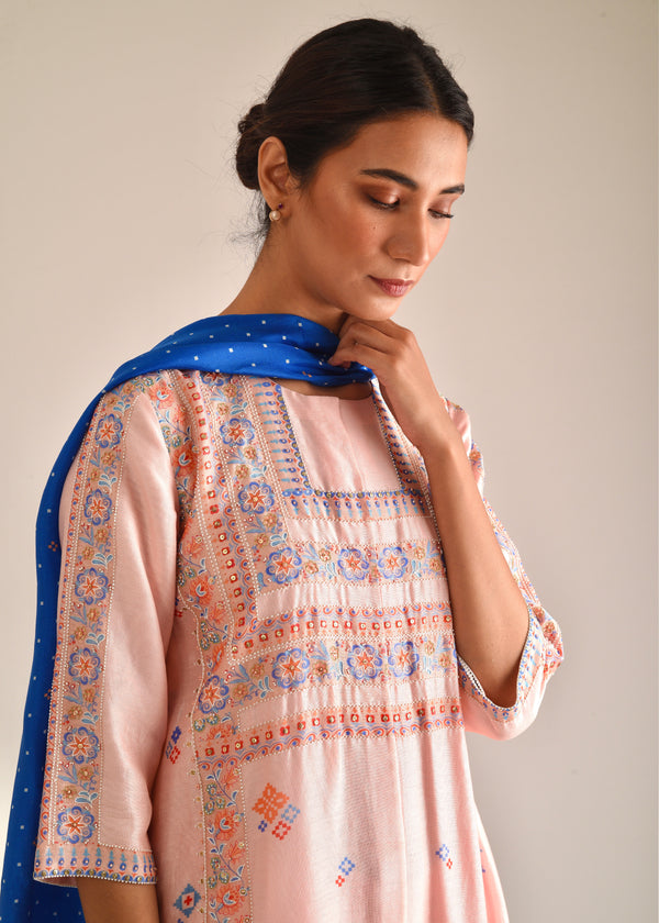 Barfi Kurta Set - Peach