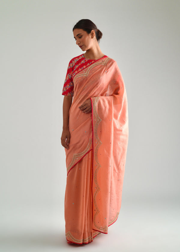 Badra Saree - Salmon Peach