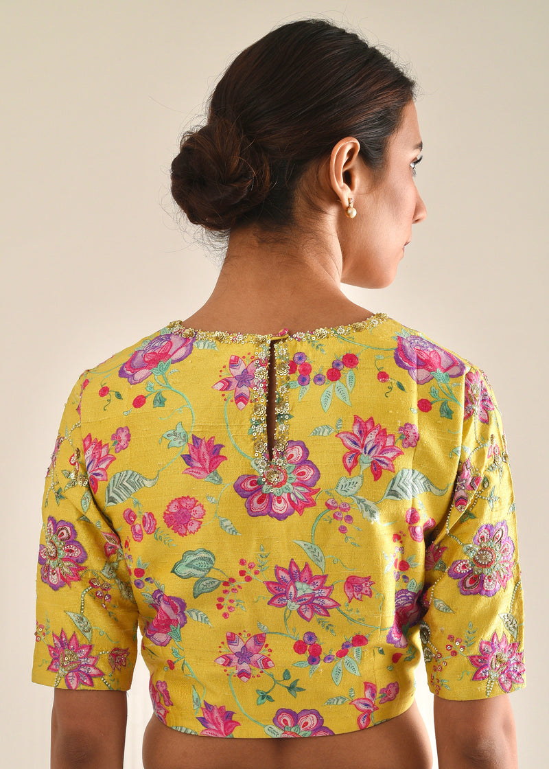 Jacobean Applique Lehenga Set - Mustard Yellow