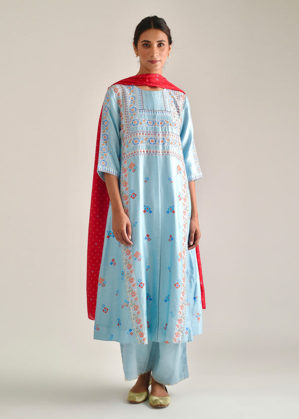 Barfi Kurta Set - Sky Blue