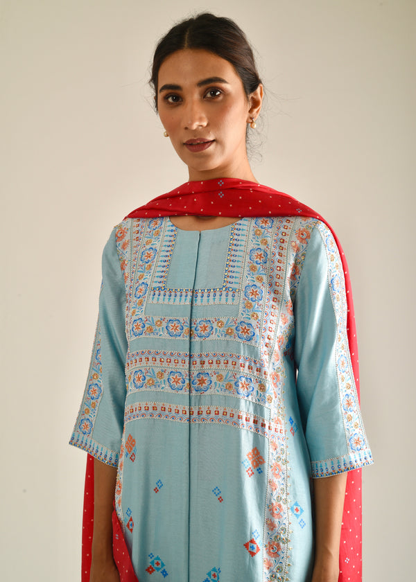 Barfi Kurta Set - Sky Blue