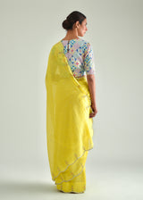 Megh Scallop Saree Capri Blouse Set - Lime Yellow
