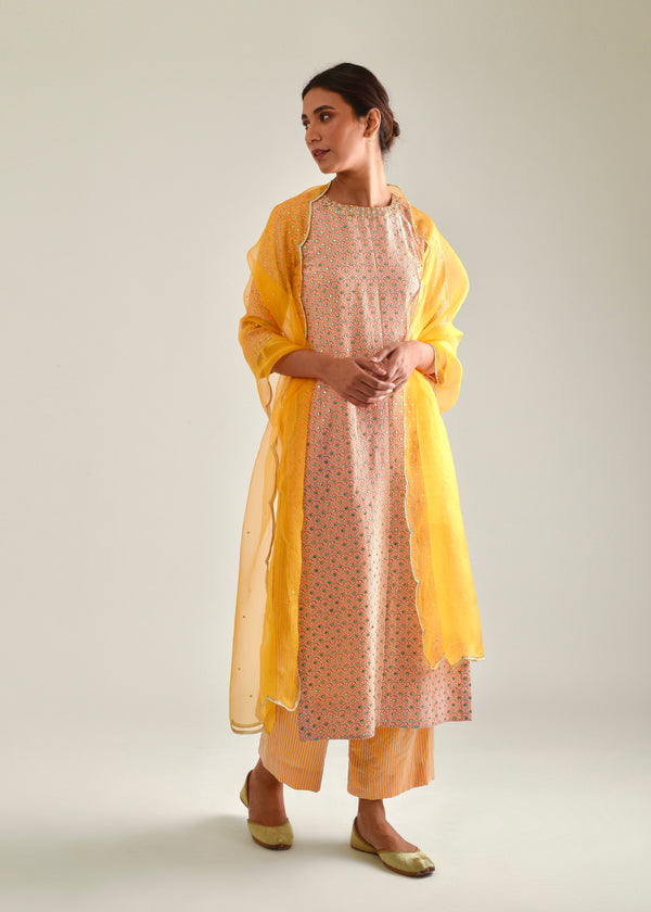 Trellis Kurta Set - Peach