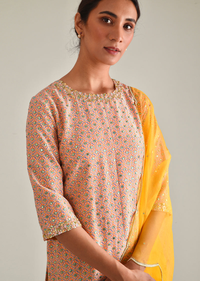 Trellis Kurta Set - Peach