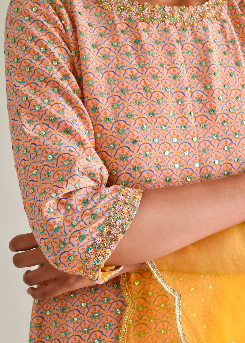 Trellis Kurta Set - Peach