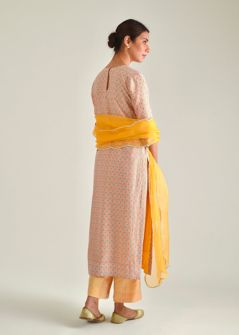 Trellis Kurta Set - Peach