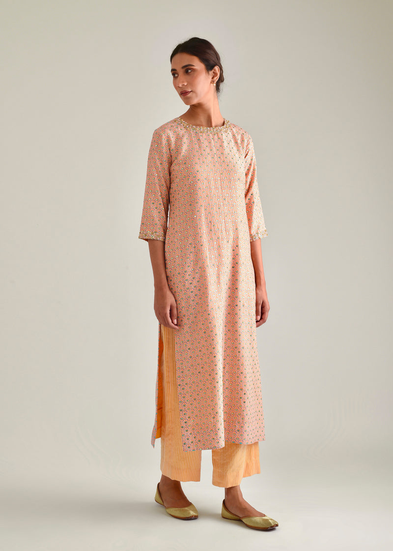 Trellis Kurta Set - Peach