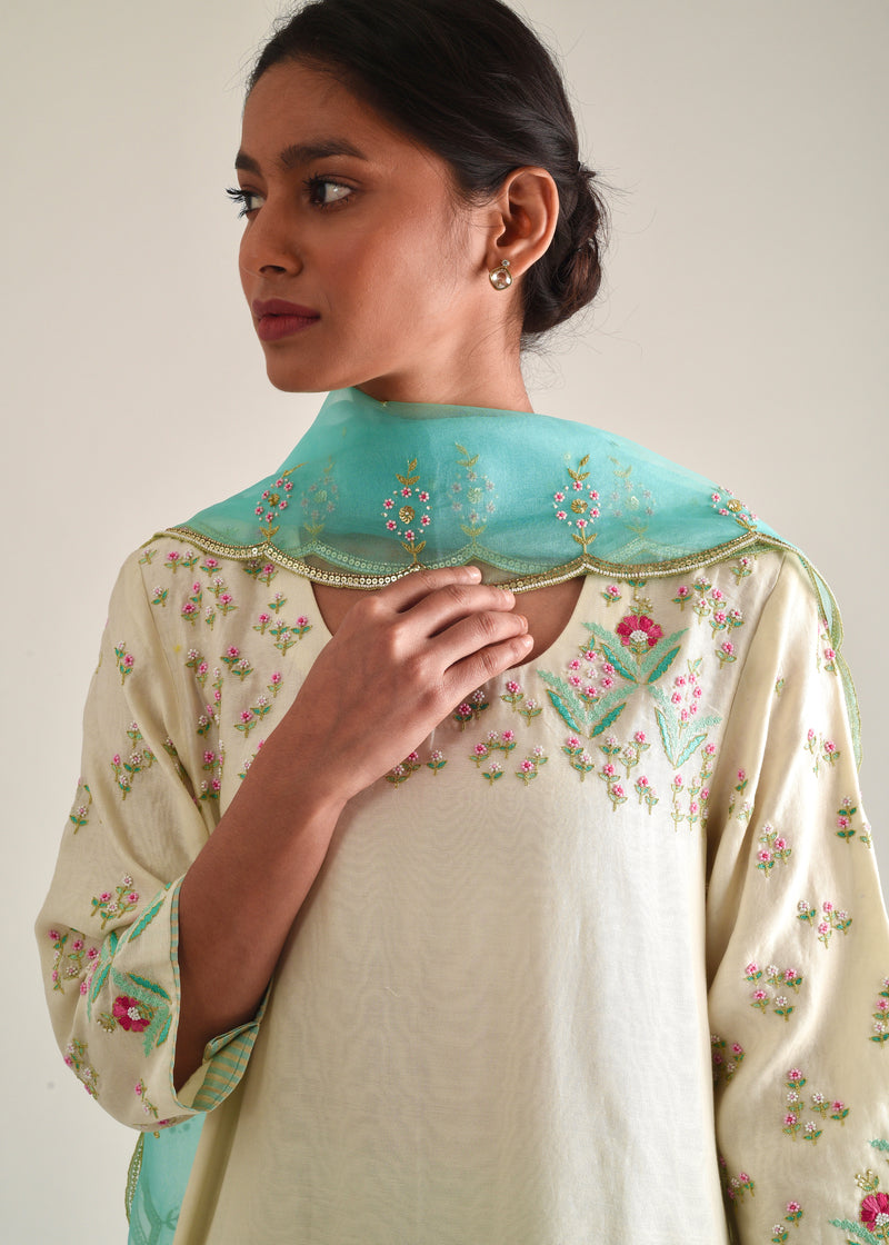 Bageecha Kurta Organza Dupatta Set - Off-White