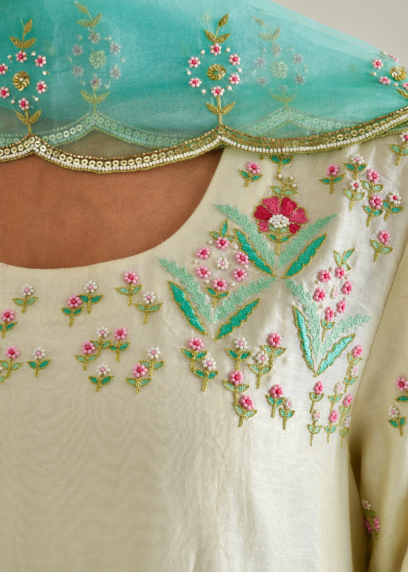 Bageecha Kurta Organza Dupatta Set - Off-White