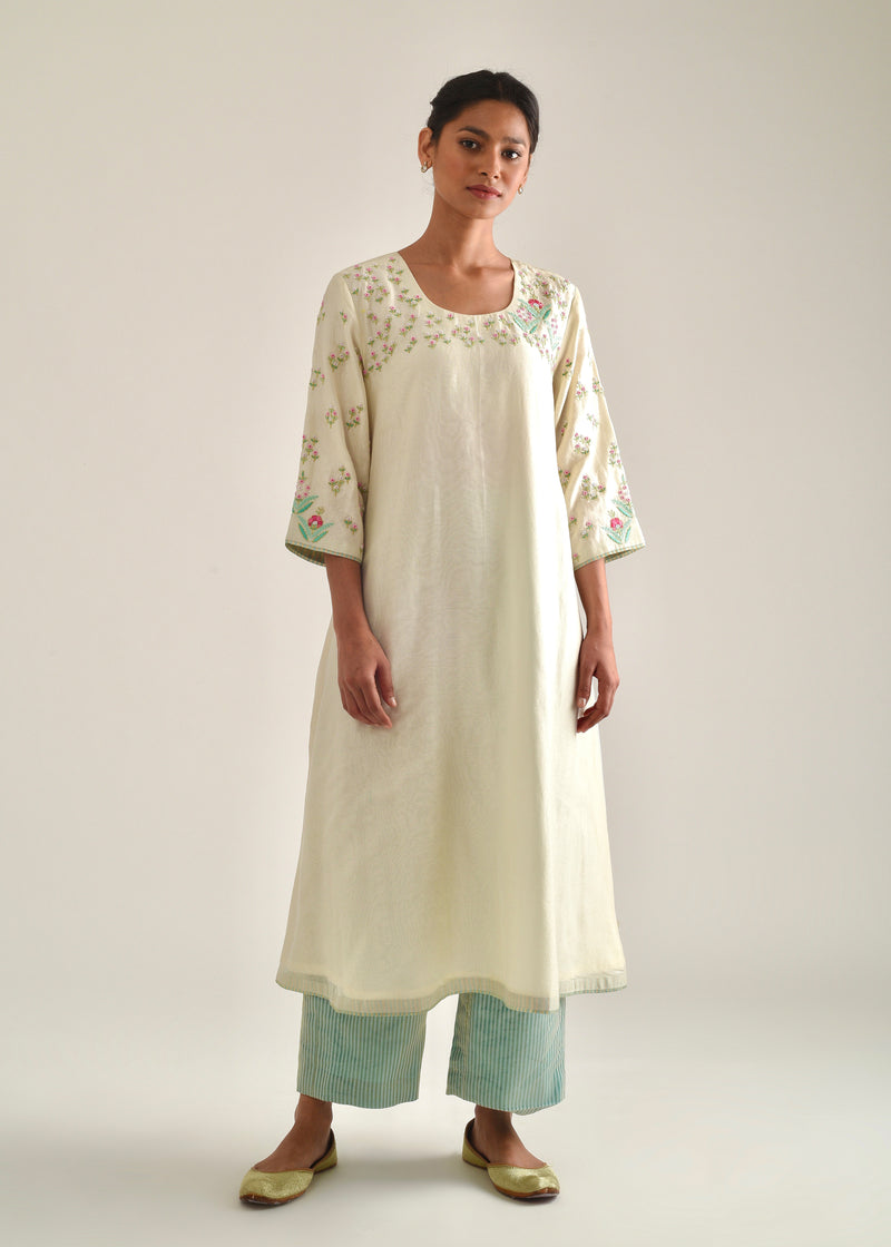 Bageecha Kurta Organza Dupatta Set - Off-White