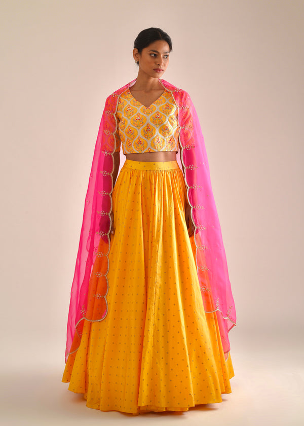 Ogee Lehenga Set - Mango Yellow