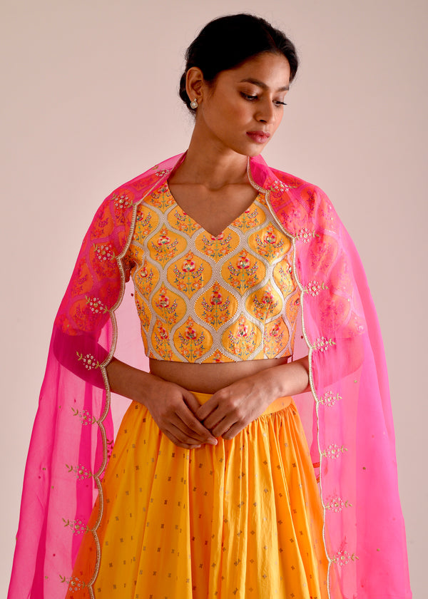 Ogee Lehenga Set - Mango Yellow