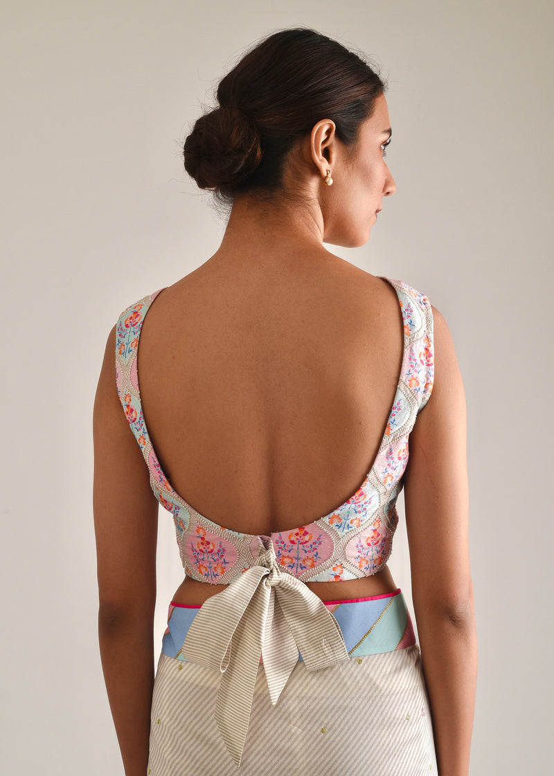 Ogee Sleeveless Blouse - Blue Pink