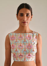 Ogee Sleeveless Blouse - Blue Pink