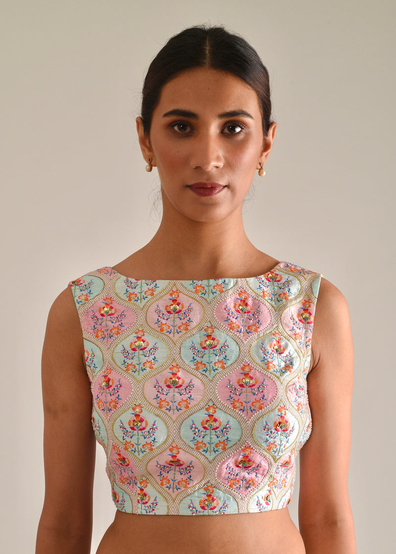 Ogee Sleeveless Blouse - Blue Pink
