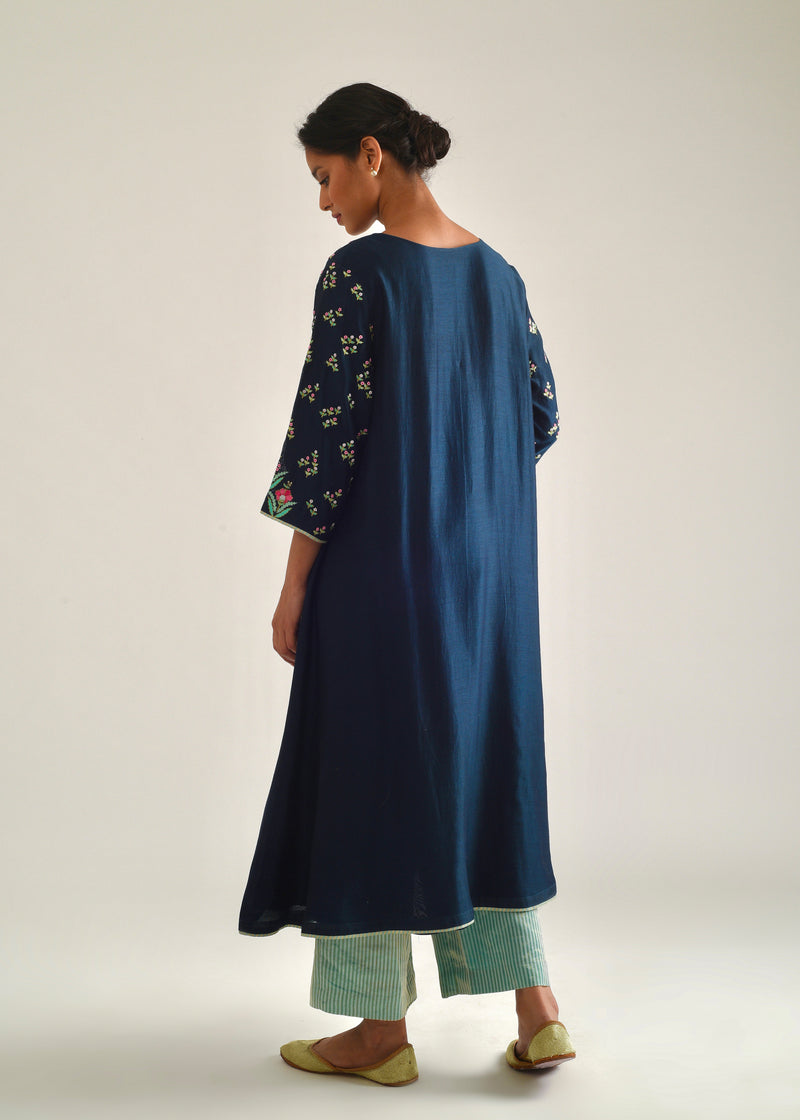 Bageecha Kurta Organza Dupatta Set - Pebble Black