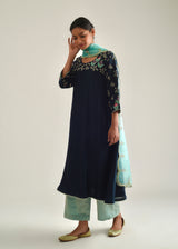 Bageecha Kurta Organza Dupatta Set - Pebble Black