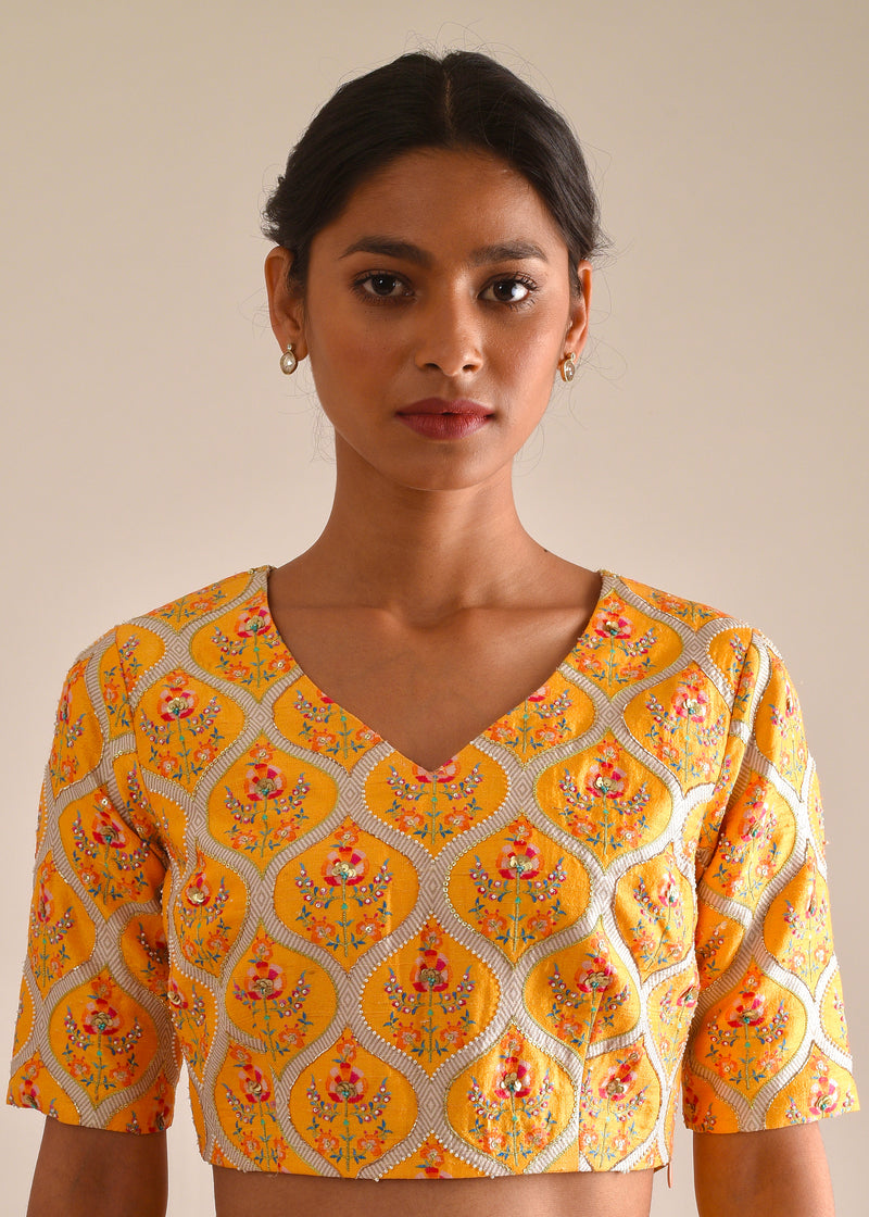 Ogee Scallop Lehenga Set - Mango Yellow