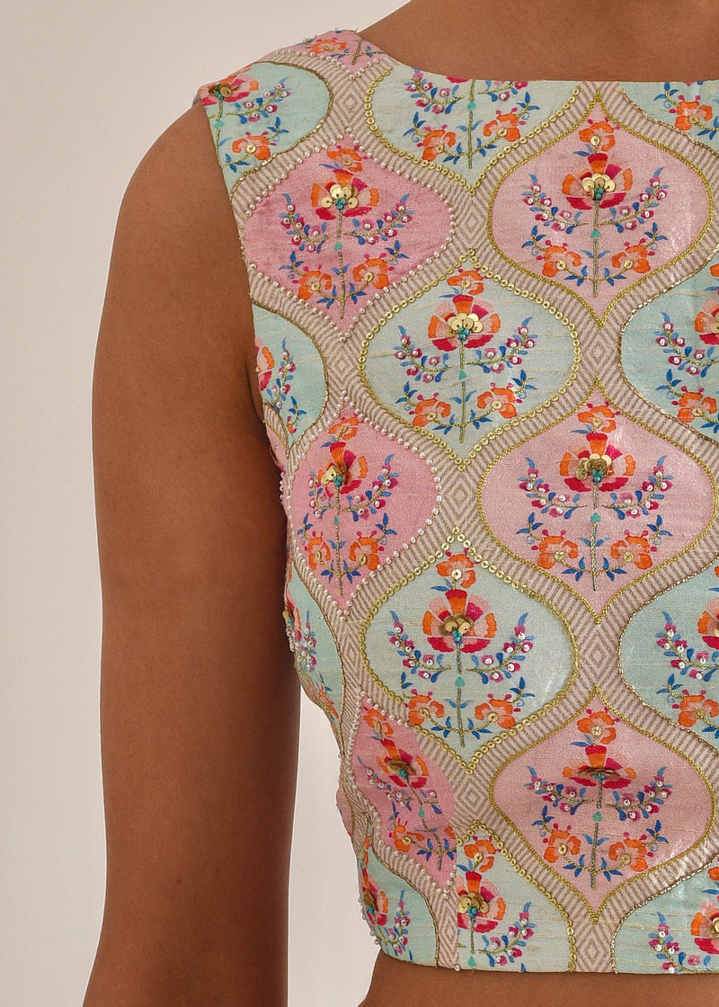 Ogee Sleeveless Blouse - Blue Pink