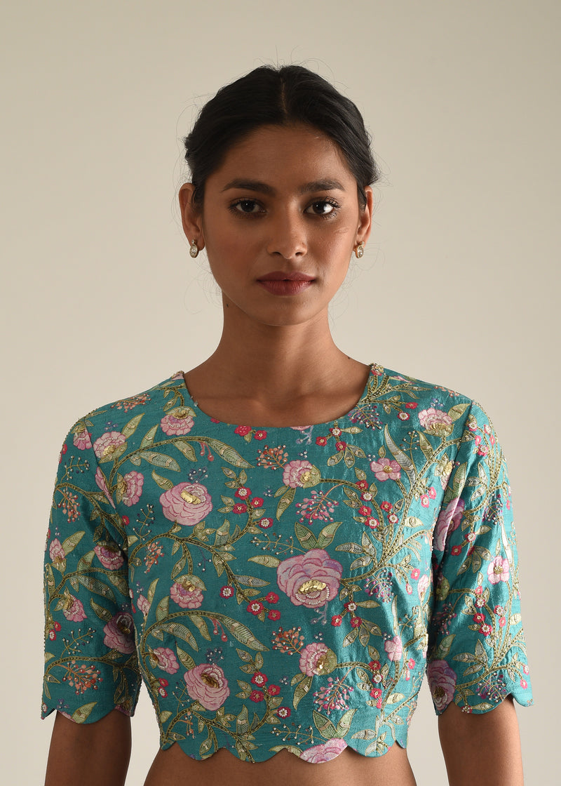 Gulaab Lehenga Set - Teal Blue