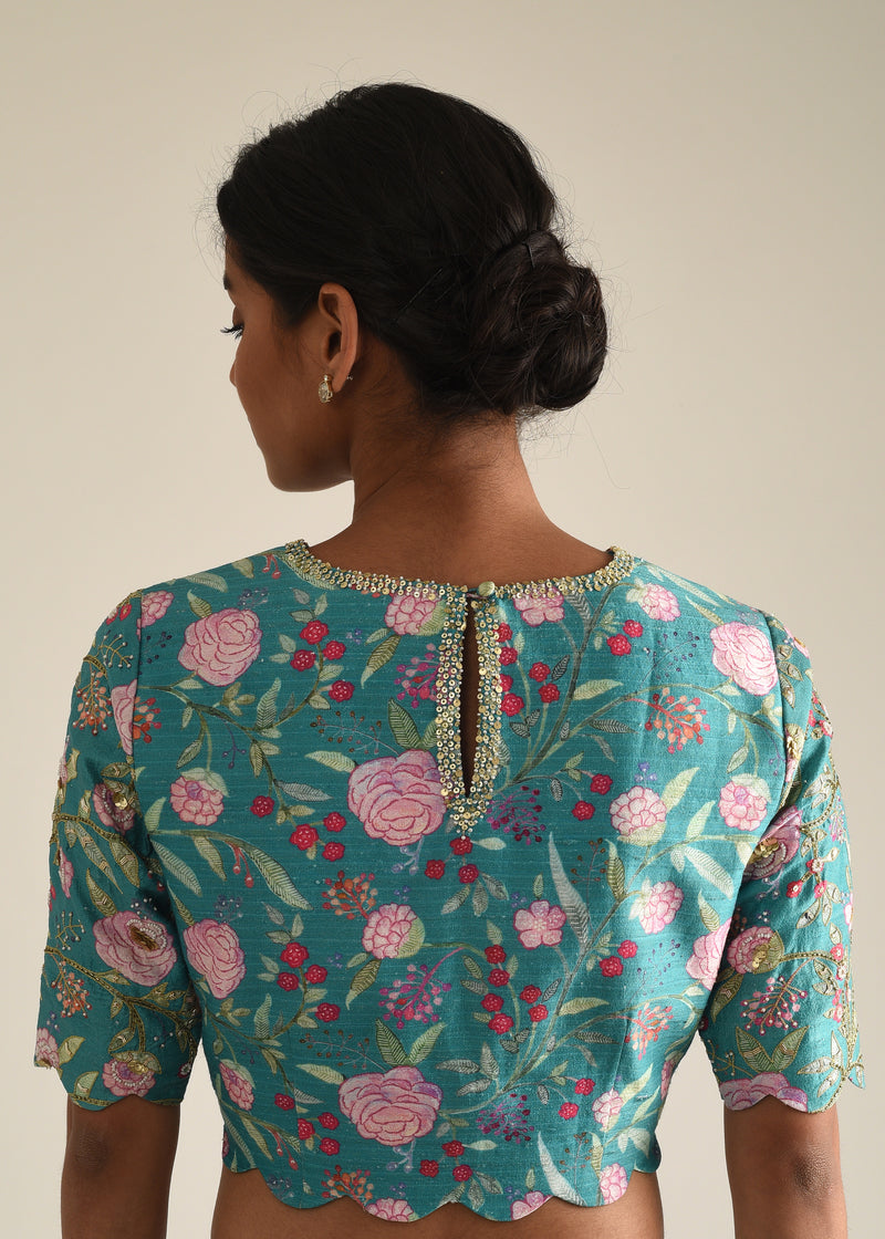 Gulaab Lehenga Set - Teal Blue