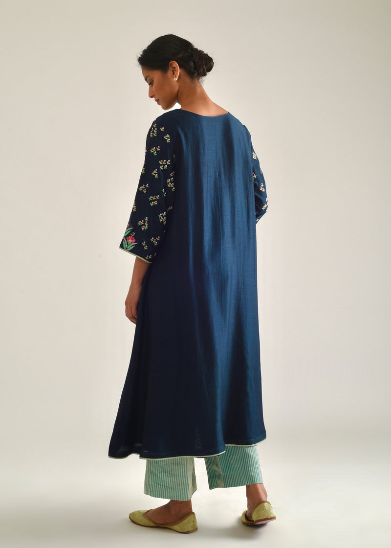 Bageecha Kurta Printed Dupatta Set - Pebble Black