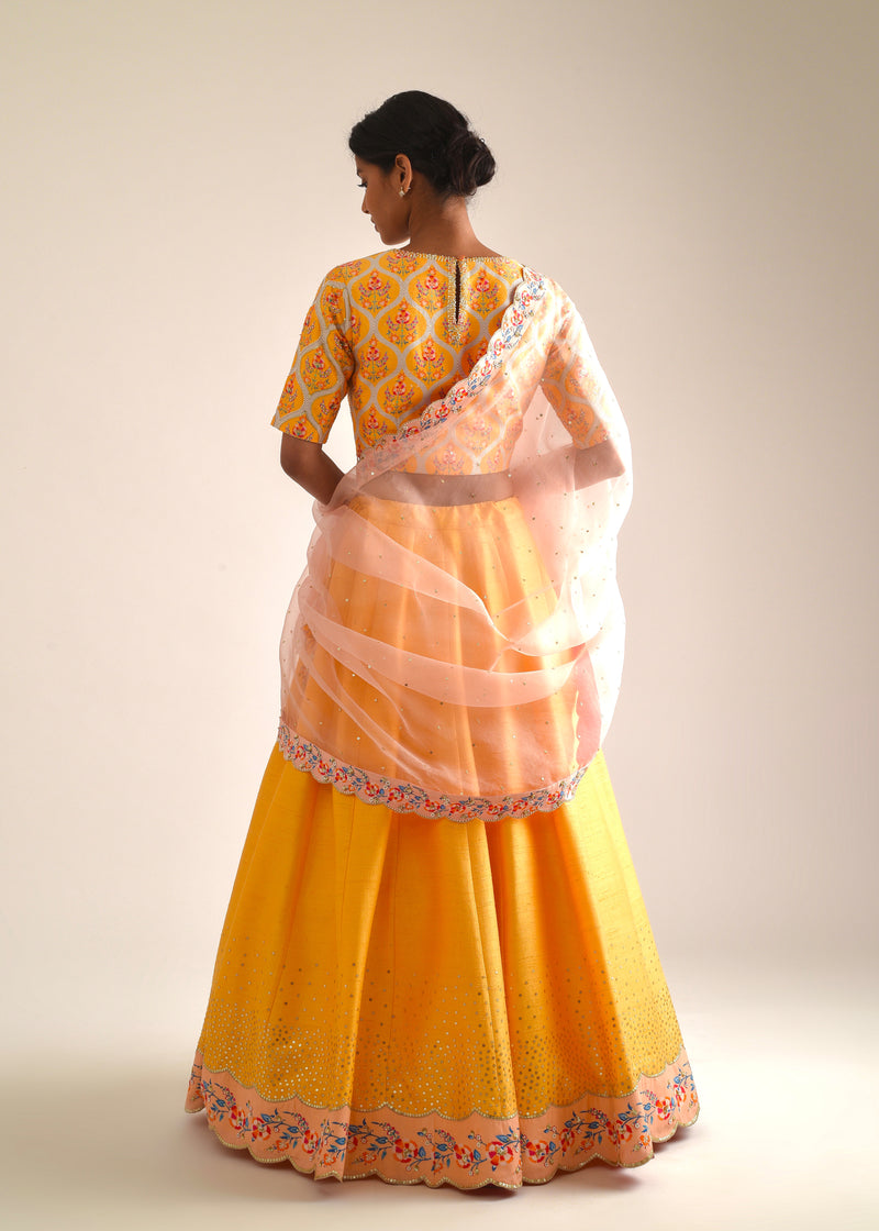Ogee Scallop Lehenga Set - Mango Yellow