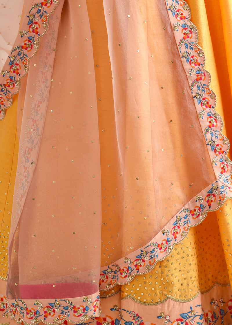 Ogee Scallop Lehenga Set - Mango Yellow