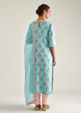Ogee Kurta Set - Turquoise Blue