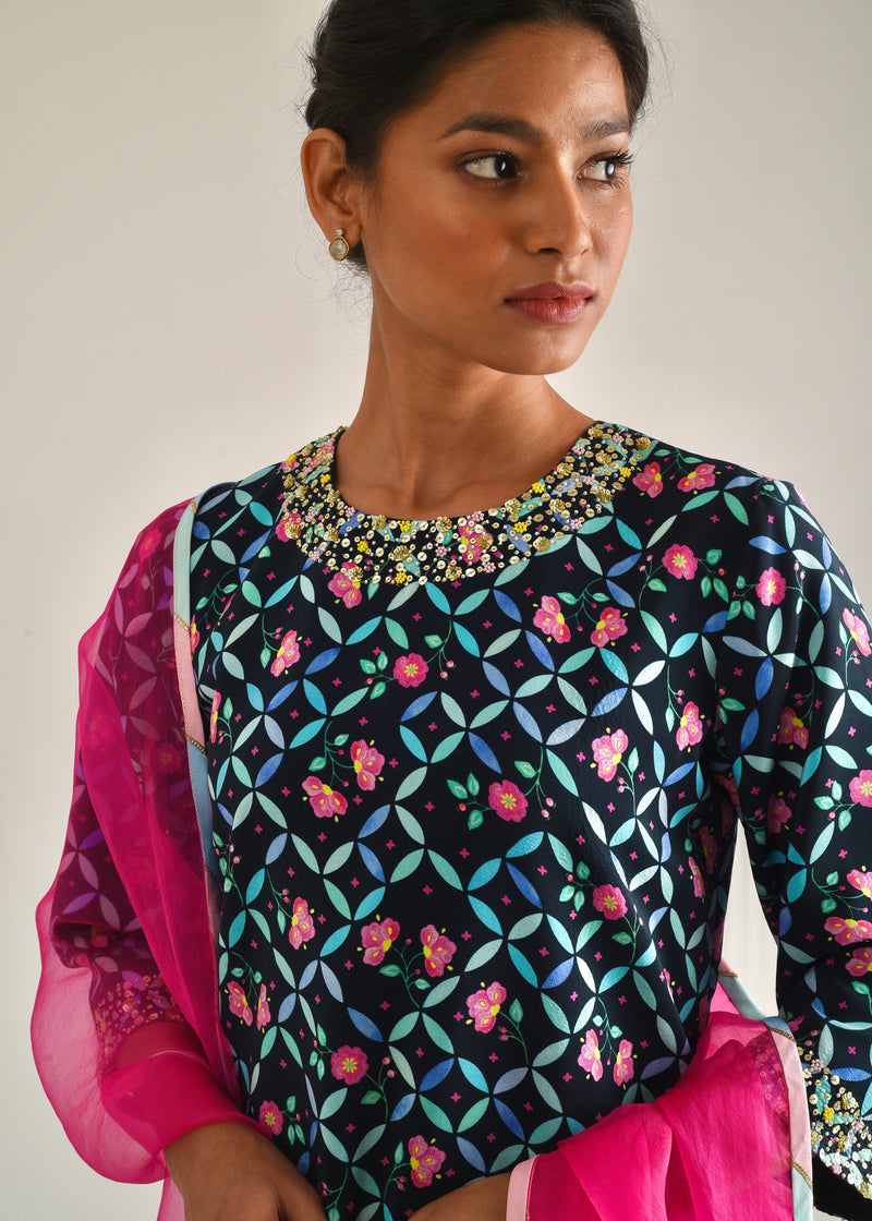Tile Kurta Set - Pebble Black