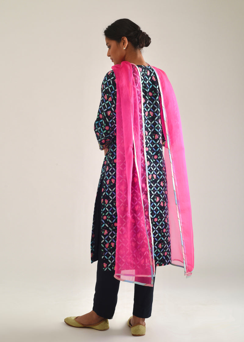 Tile Kurta Set - Pebble Black