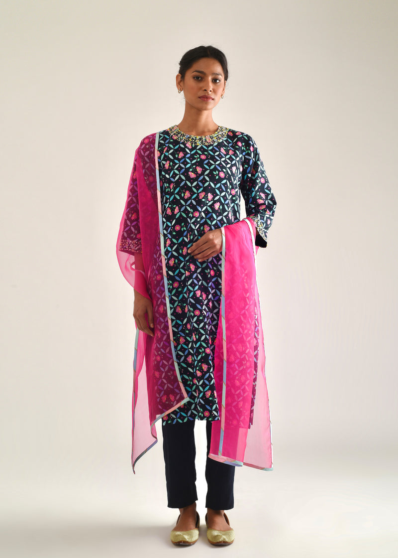 Tile Kurta Set - Pebble Black