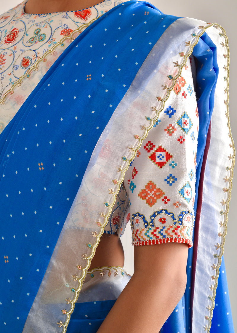 Varg Printed Saree - Cobalt Blue