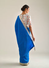 Varg Printed Saree Blouse Set - Cobalt Blue