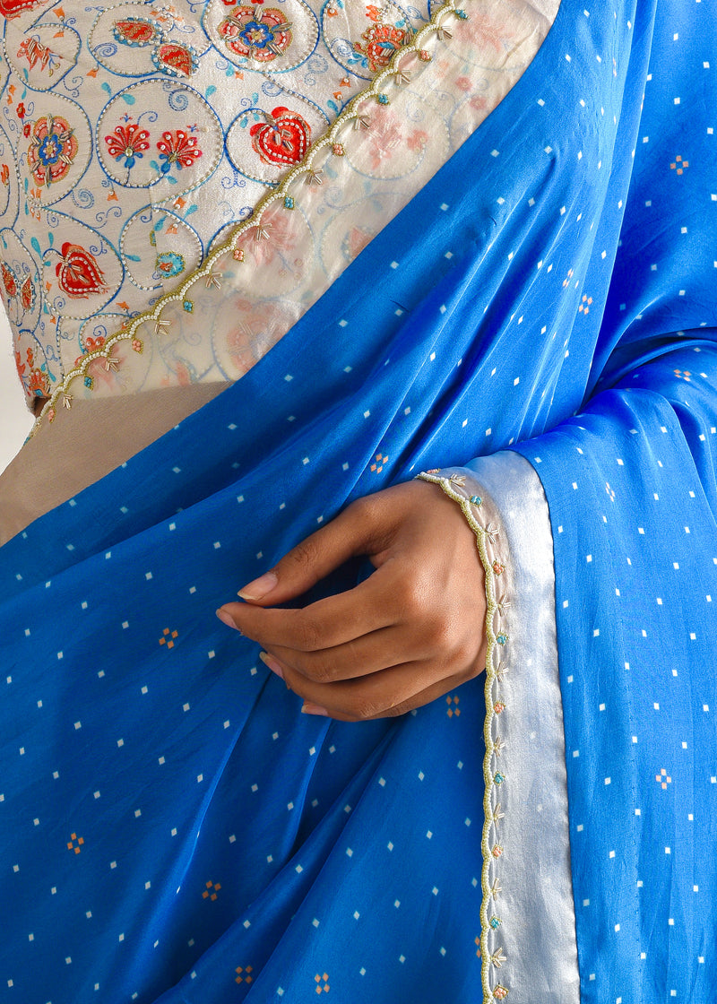 Varg Printed Saree - Cobalt Blue
