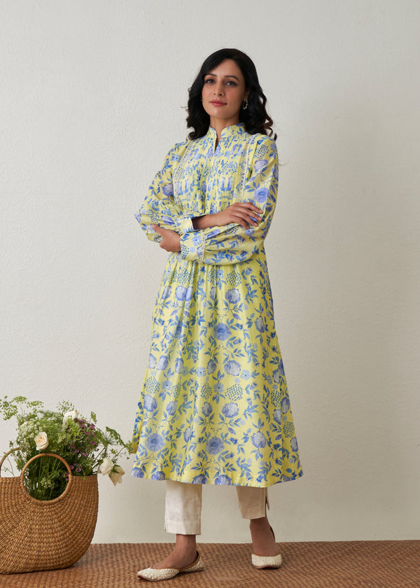 Sia Pleated Kurta Set - Buttercup Yellow